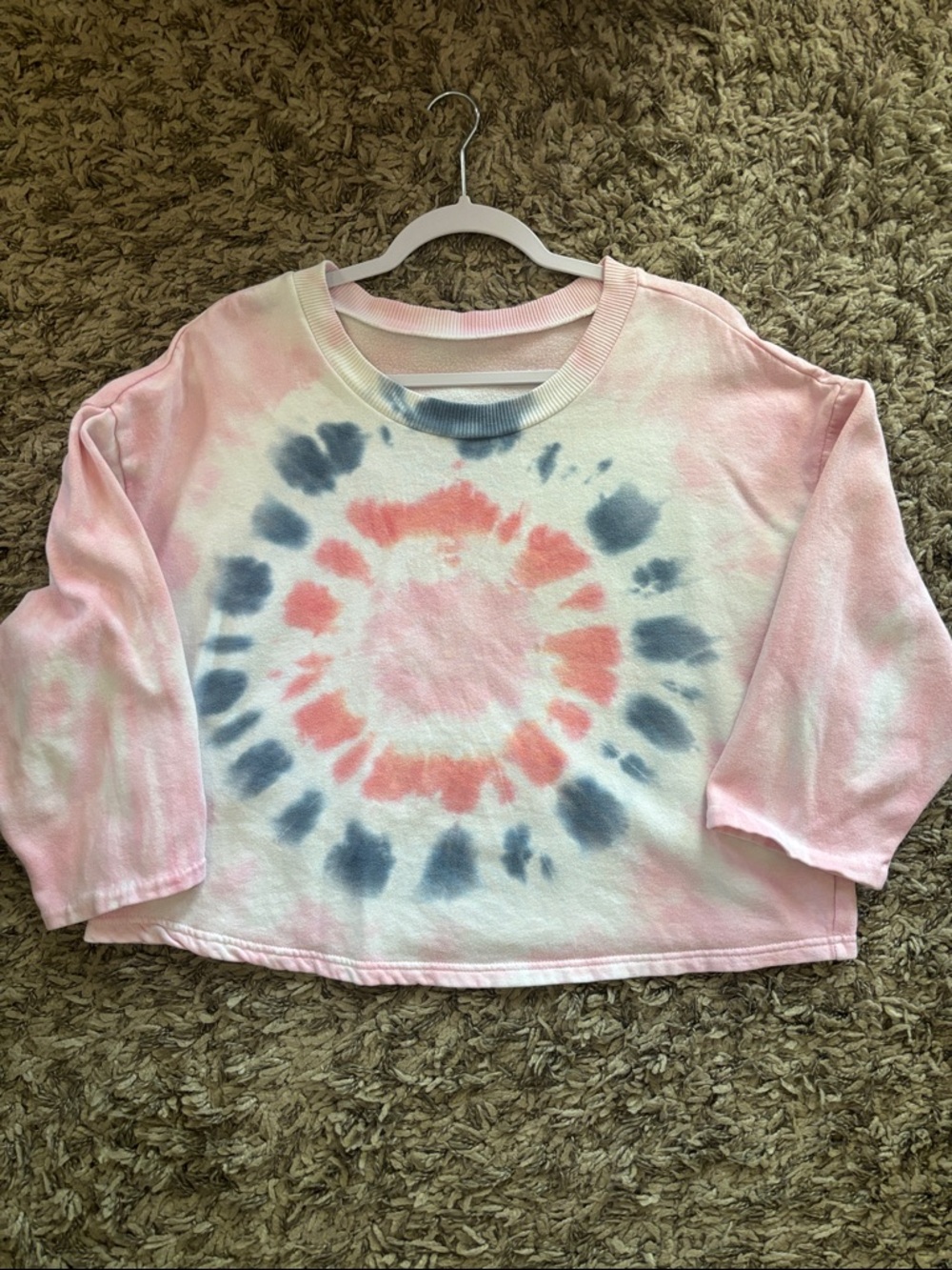 Pink & Navy Tie-Dye Cropped Sweatshirt